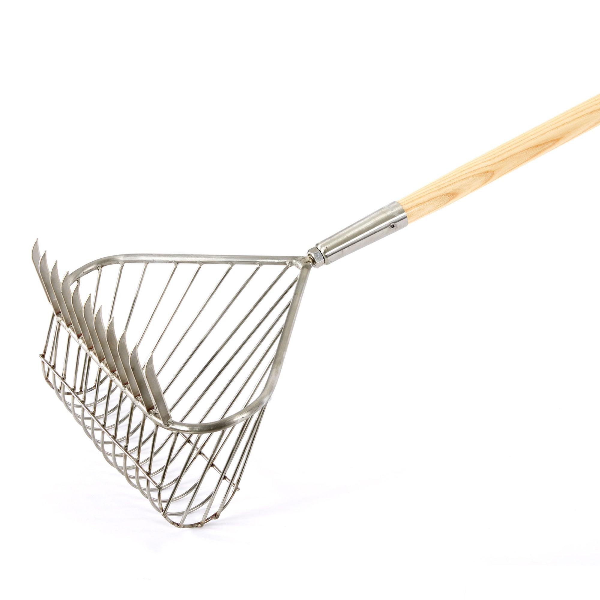 100% STAINLESS STEEL BIG MOUTH BASKET RAKE- 11 TINE- 6' FOOT HANDLE